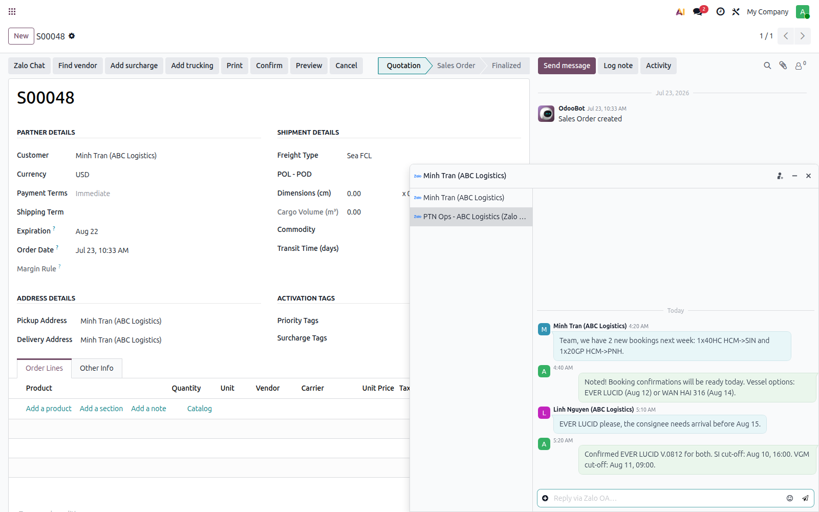 Zalo group conversation inside Odoo